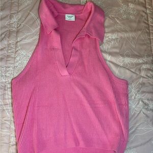 Abercrombie & Fitch Polo Collar Knit Tank in Pink Medium